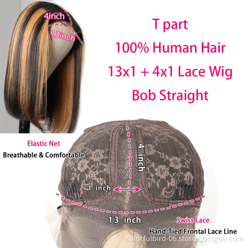 Human Hair Lace Frontal Hair Bob Wigs Short Bob Lace Front Wig Raw Virgin Indian hair highlight wig